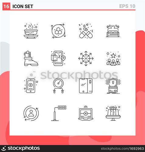 16 Creative Icons Modern Signs and Symbols of wedding, love, modeling tool, bed, love Editable Vector Design Elements