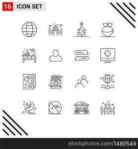 16 Creative Icons Modern Signs and Symbols of workplace, table, christmas, light, vegetable Editable Vector Design Elements