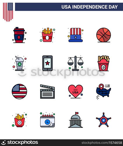 16 Creative USA Icons Modern Independence Signs and 4th July Symbols of drink; bottle; cap; usa; ball Editable USA Day Vector Design Elements