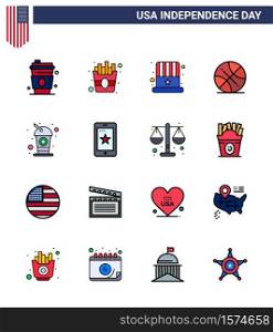16 Creative USA Icons Modern Independence Signs and 4th July Symbols of drink; bottle; cap; usa; ball Editable USA Day Vector Design Elements