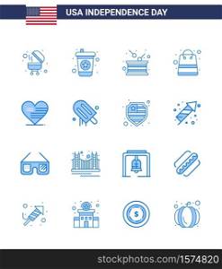 16 Creative USA Icons Modern Independence Signs and 4th July Symbols of american; heart; holiday; shop; money Editable USA Day Vector Design Elements