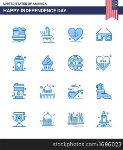 16 Creative USA Icons Modern Independence Signs and 4th July Symbols of cole; usa; heart; imerican; sunglasses Editable USA Day Vector Design Elements