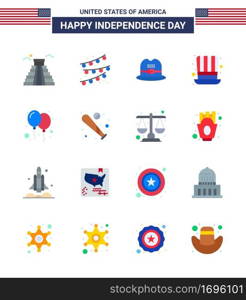16 Creative USA Icons Modern Independence Signs and 4th July Symbols of party  celebrate  cap  balloons  presidents Editable USA Day Vector Design Elements