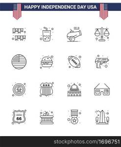16 Creative USA Icons Modern Independence Signs and 4th July Symbols of american  law  cola  justice  mortar Editable USA Day Vector Design Elements