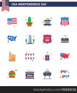 16 Creative USA Icons Modern Independence Signs and 4th July Symbols of landmark; united; mine; states; usa police Editable USA Day Vector Design Elements