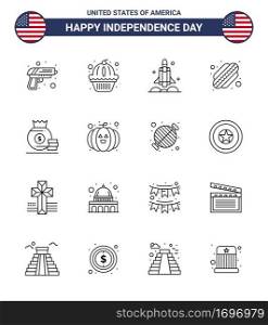 16 Creative USA Icons Modern Independence Signs and 4th July Symbols of bag  states  launcher  hotdog  usa Editable USA Day Vector Design Elements