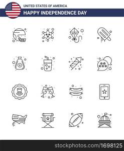 16 Creative USA Icons Modern Independence Signs and 4th July Symbols of dollar  american  police  cream  flying Editable USA Day Vector Design Elements