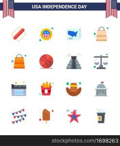 16 Creative USA Icons Modern Independence Signs and 4th July Symbols of ball  shop  map  packages  bag Editable USA Day Vector Design Elements
