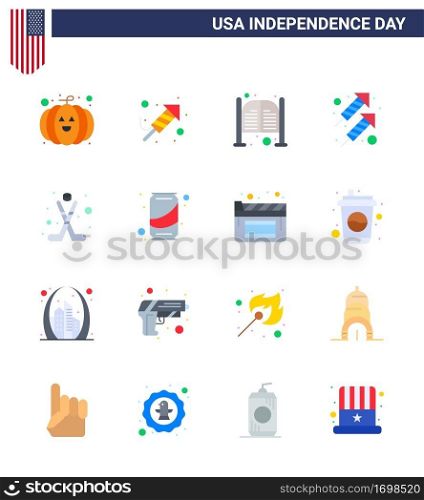 16 Creative USA Icons Modern Independence Signs and 4th July Symbols of hokey; shoot; doors; firework; celebration Editable USA Day Vector Design Elements