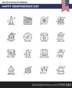 16 Creative USA Icons Modern Independence Signs and 4th July Symbols of drink  hat  usa  kids  circus Editable USA Day Vector Design Elements