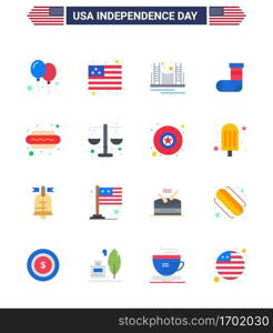 16 Creative USA Icons Modern Independence Signs and 4th July Symbols of hot dog  festivity  gate  christmas  usa Editable USA Day Vector Design Elements