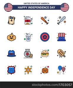 16 Creative USA Icons Modern Independence Signs and 4th July Symbols of usa  pumkin  baseball  hardball  baseball Editable USA Day Vector Design Elements