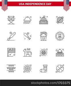 16 Creative USA Icons Modern Independence Signs and 4th July Symbols of party  bbq  place  barbecue  white Editable USA Day Vector Design Elements