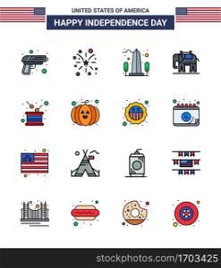 16 Creative USA Icons Modern Independence Signs and 4th July Symbols of drum; usa; landmark; american; washington Editable USA Day Vector Design Elements