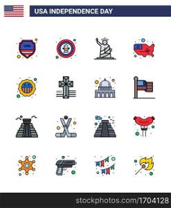 16 Creative USA Icons Modern Independence Signs and 4th July Symbols of usa  states  badge  map  statue Editable USA Day Vector Design Elements