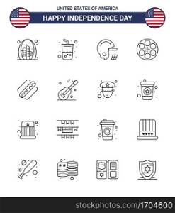 16 Creative USA Icons Modern Independence Signs and 4th July Symbols of american  american  cola  video  movis Editable USA Day Vector Design Elements