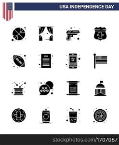 16 Creative USA Icons Modern Independence Signs and 4th July Symbols of rugby  security  gun  american  sheild Editable USA Day Vector Design Elements