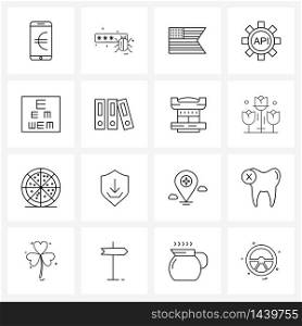 16 Editable Vector Line Icons and Modern Symbols of eye side, block, American, api, api setting Vector Illustration