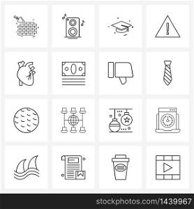 16 Editable Vector Line Icons and Modern Symbols of medical, cardiac, cap, heart, error Vector Illustration