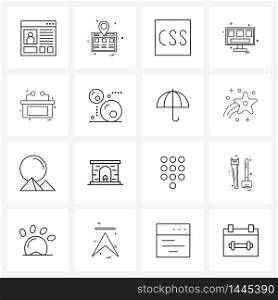 16 Editable Vector Line Icons and Modern Symbols of peas, reception, extension, reception, computer screen Vector Illustration