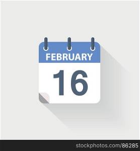 16 february calendar icon. 16 february calendar icon on grey background