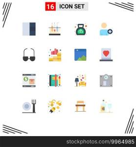 16 Flat Color concept for Websites Mobile and Apps analytics, read, finance, glasses, multimedia Editable Pack of Creative Vector Design Elements