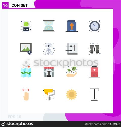 16 Flat Color concept for Websites Mobile and Apps broadcasting, photo, halloween, image, time Editable Pack of Creative Vector Design Elements