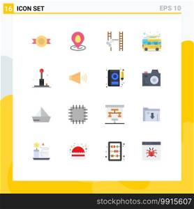 16 Flat Color concept for Websites Mobile and Apps fun, transport, cinematography, local, bus Editable Pack of Creative Vector Design Elements