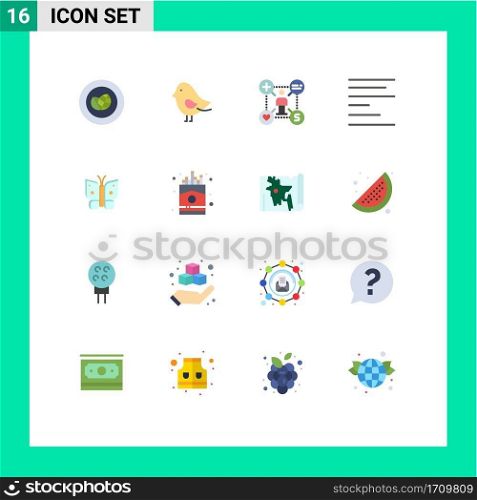 16 Flat Color concept for Websites Mobile and Apps insect, butterfly, talent, text, align Editable Pack of Creative Vector Design Elements