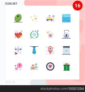 16 Flat Color concept for Websites Mobile and Apps love, water, car, sea, climate Editable Pack of Creative Vector Design Elements