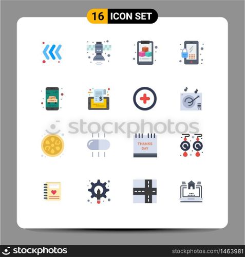 16 Flat Color concept for Websites Mobile and Apps taxi, online, clipboard, delivery, mobile Editable Pack of Creative Vector Design Elements