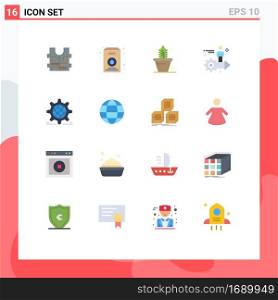 16 Flat Color concept for Websites Mobile and Apps world, setting, pot, man, arrow Editable Pack of Creative Vector Design Elements