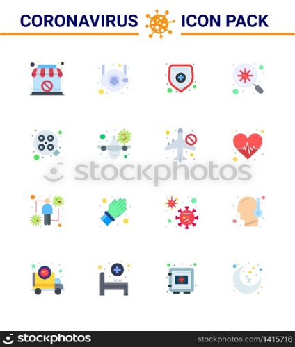 16 Flat Color Coronavirus disease and prevention vector icon operation, scan, n, virus, bacteria viral coronavirus 2019-nov disease Vector Design Elements