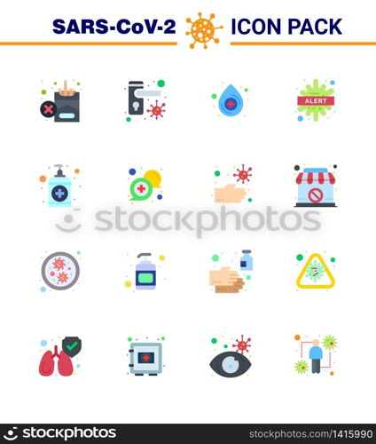 16 Flat Color coronavirus epidemic icon pack suck as soap, virus, blood, disease, warning viral coronavirus 2019-nov disease Vector Design Elements