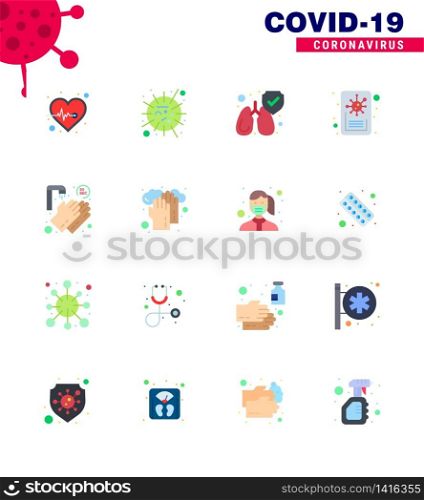 16 Flat Color coronavirus epidemic icon pack suck as washing, hands, virus, virus, news viral coronavirus 2019-nov disease Vector Design Elements