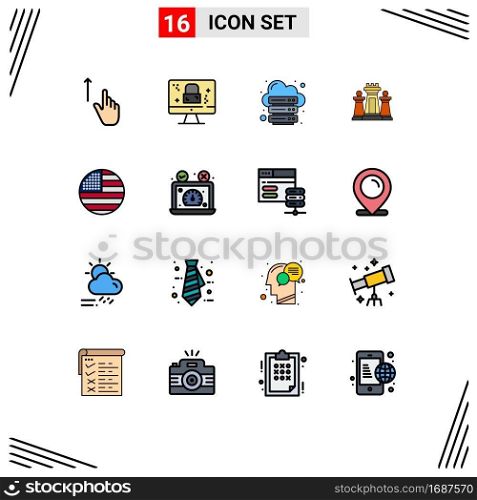 16 Flat Color Filled Line concept for Websites Mobile and Apps tactic, computer, lock, chess, server Editable Creative Vector Design Elements