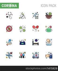 16 Flat Color Filled Line Coronavirus Covid19 Icon pack such as security, bacteria, protection, virus vaccine, pharmacy viral coronavirus 2019-nov disease Vector Design Elements