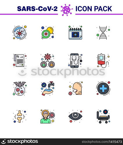 16 Flat Color Filled Line viral Virus corona icon pack such as pharmacy, genetics, online, dna, medical viral coronavirus 2019-nov disease Vector Design Elements