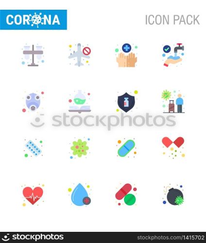 16 Flat Color Set of corona virus epidemic icons. such as washing, hands, not allow, protect, medical viral coronavirus 2019-nov disease Vector Design Elements