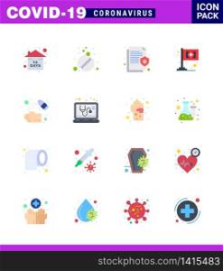16 Flat Color viral Virus corona icon pack such as cleaning, medical, health, flag, protect viral coronavirus 2019-nov disease Vector Design Elements