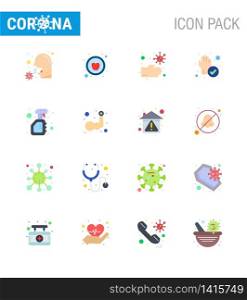 16 Flat Color viral Virus corona icon pack such as cleaning, protection, healthy, protect, unhealthy viral coronavirus 2019-nov disease Vector Design Elements