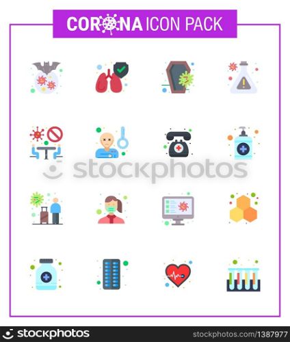 16 Flat Color viral Virus corona icon pack such as conference, research, coffin, lab, skull viral coronavirus 2019-nov disease Vector Design Elements
