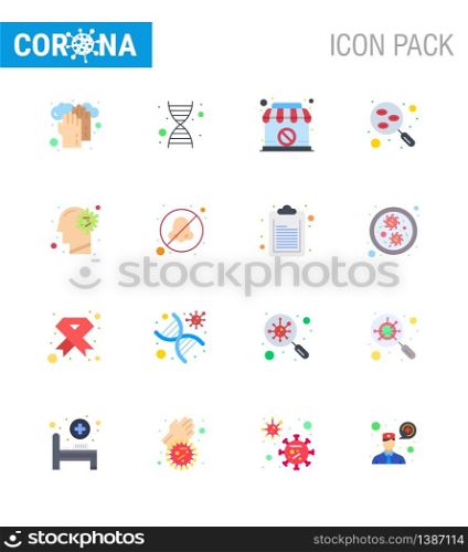 16 Flat Color viral Virus corona icon pack such as flu, test, shop, sample, lab viral coronavirus 2019-nov disease Vector Design Elements