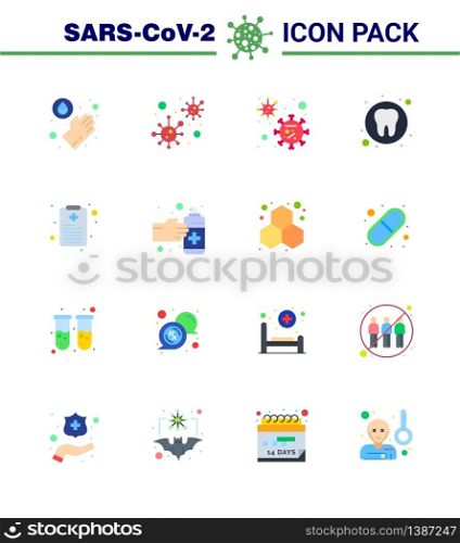 16 Flat Color viral Virus corona icon pack such as patient chart, tooth, virus, medical, dental viral coronavirus 2019-nov disease Vector Design Elements