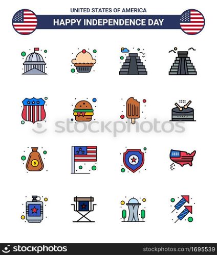 16 Flat Filled Line Signs for USA Independence Day investigating; usa; american; american; building Editable USA Day Vector Design Elements