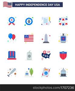 16 Flat Signs for USA Independence Day balloons  party  badge  decoration  american Editable USA Day Vector Design Elements