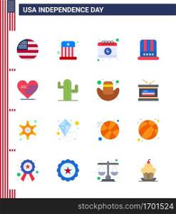 16 Flat Signs for USA Independence Day love  usa  american  american  hat Editable USA Day Vector Design Elements