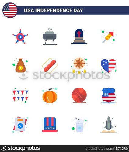 16 Flat Signs for USA Independence Day money; day; death; festival; fire work Editable USA Day Vector Design Elements