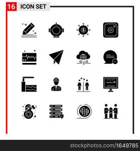 16 General Icons for website design print and mobile apps. 16 Glyph Symbols Signs Isolated on White Background. 16 Icon Pack.. Creative Black Icon vector background