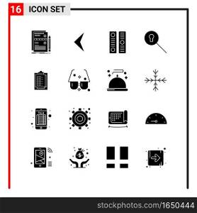 16 General Icons for website design print and mobile apps. 16 Glyph Symbols Signs Isolated on White Background. 16 Icon Pack.. Creative Black Icon vector background